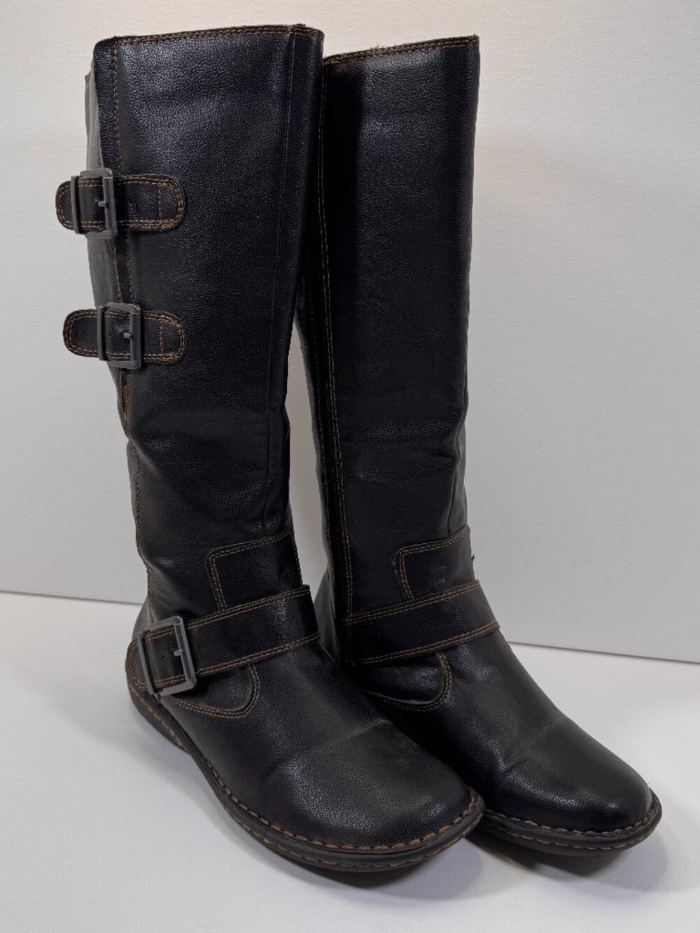 BOC Born Concept Tall Riding Boots Women's 9.5 W-WC Black Leather Buckle Comfort